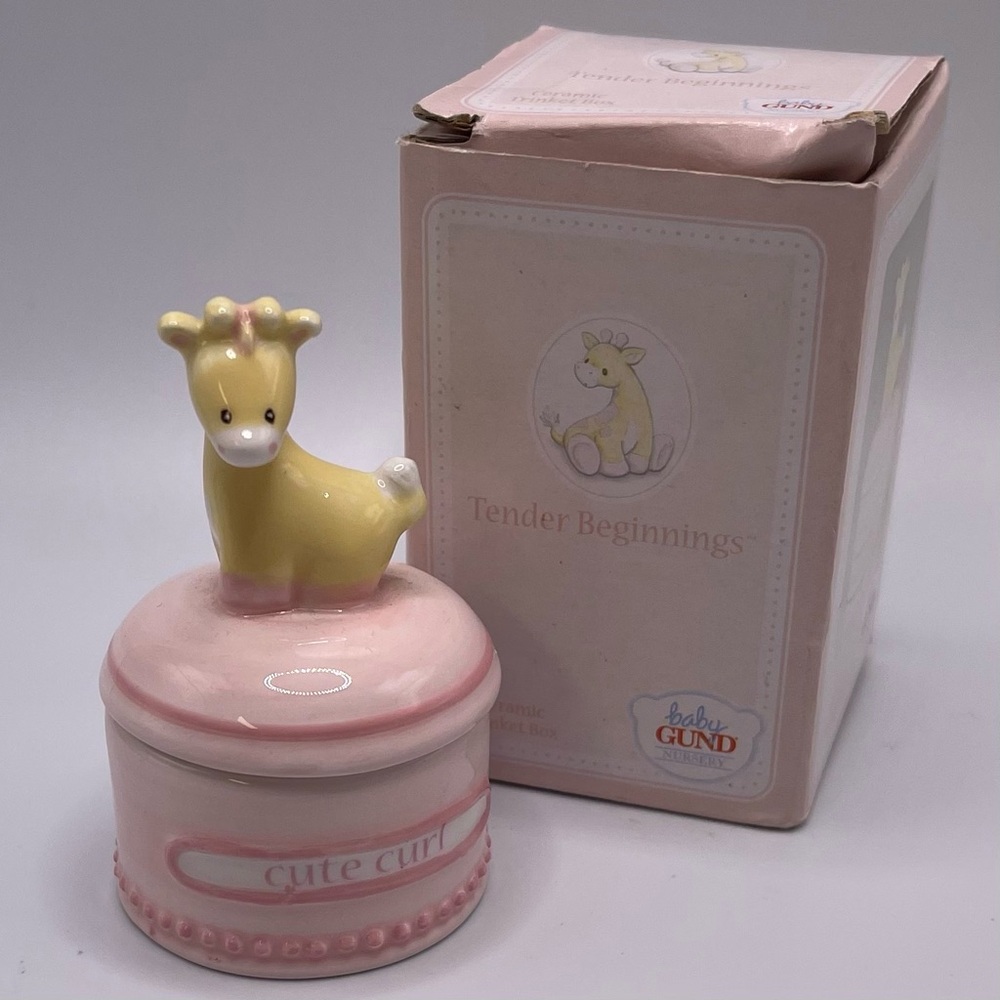 Baby Gund Tender Beginnings Cute Curl Ceramic Giraffe Trinket Box Keepsake Pink